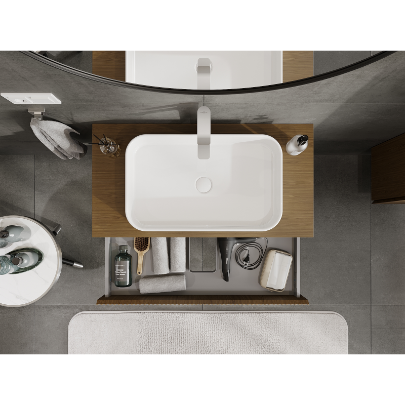 Mexen Rivel koupelnová skříňka pod umyvadlo 90 cm, 1 zásuvka, drážkovaná, ořech - 91A20-09023-1-BF86