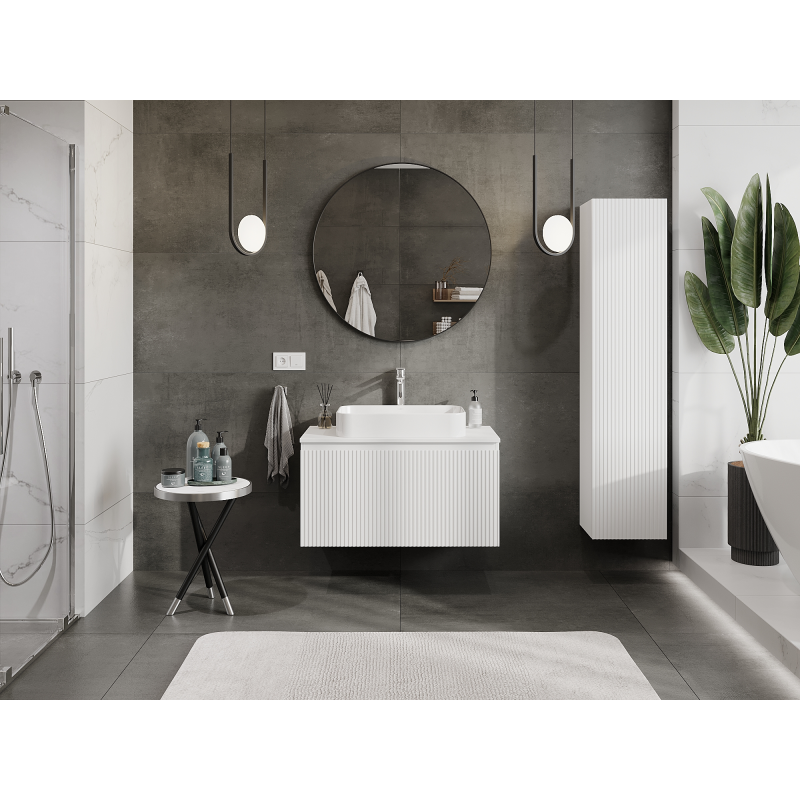 Mexen Rivel koupelnová skříňka pod umyvadlo 90 cm, 1 zásuvka, drážkovaná, bílá mat - 91A20-09047-1-BF01