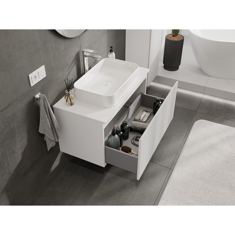 Mexen Rivel koupelnová skříňka pod umyvadlo 90 cm, 1 zásuvka, drážkovaná, bílá mat - 91A20-09047-1-BF01