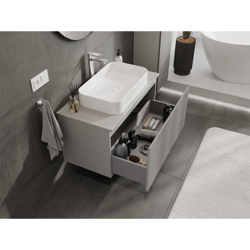 Mexen Rivel koupelnová skříňka pod umyvadlo 90 cm, 1 zásuvka, drážkovaná, šedá mat - 91A20-09047-1-BF62