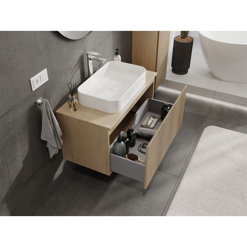 Mexen Rivel koupelnová skříňka pod umyvadlo 90 cm, 1 zásuvka, drážkovaná, dub - 91A20-09047-1-BF81