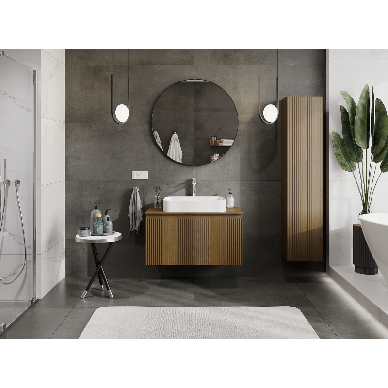 Mexen Rivel koupelnová skříňka pod umyvadlo 90 cm, 1 zásuvka, drážkovaná, ořech - 91A20-09047-1-BF86