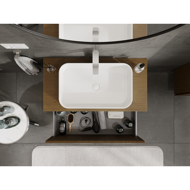 Mexen Rivel koupelnová skříňka pod umyvadlo 90 cm, 1 zásuvka, drážkovaná, ořech - 91A20-09047-1-BF86