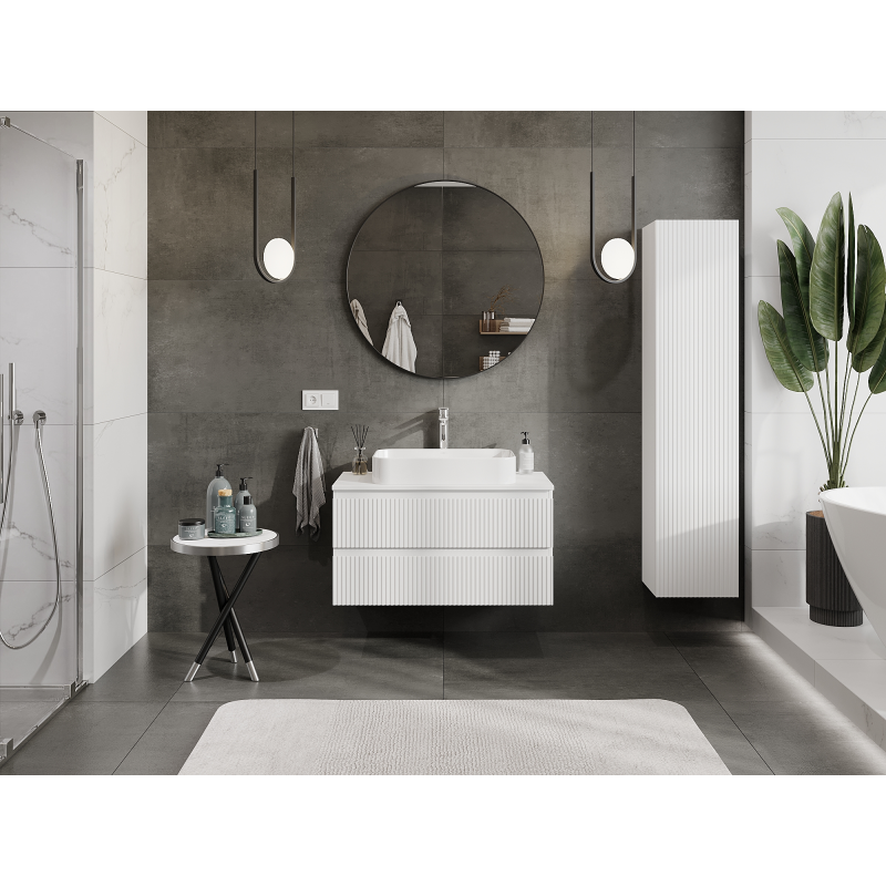 Mexen Rivel koupelnová skříňka pod umyvadlo 90 cm, 2 zásuvky, drážkovaná, bílá mat - 91A20-09047-2-BFF01