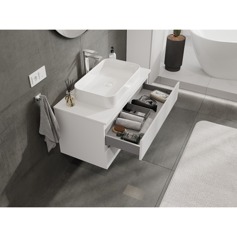 Mexen Rivel koupelnová skříňka pod umyvadlo 90 cm, 2 zásuvky, drážkovaná, bílá mat - 91A20-09047-2-BFF01