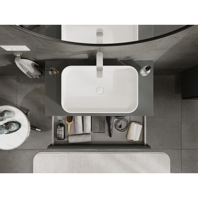 Mexen Rivel koupelnová skříňka pod umyvadlo 90 cm, 2 zásuvky, drážkovaná, grafit mat - 91A20-09047-2-BFF66