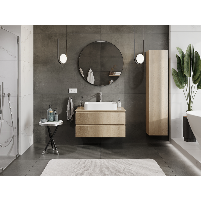 Mexen Rivel koupelnová skříňka pod umyvadlo 90 cm, 2 zásuvky, drážkovaná, dub - 91A20-09047-2-BFF81