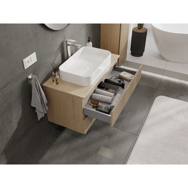 Mexen Rivel koupelnová skříňka pod umyvadlo 90 cm, 2 zásuvky, drážkovaná, dub - 91A20-09047-2-BFF81