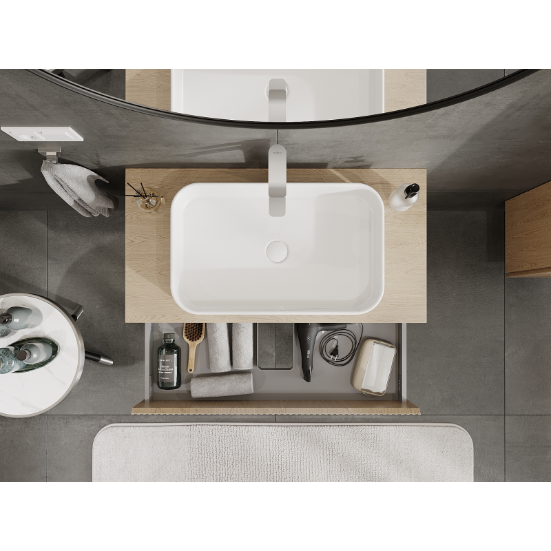 Mexen Rivel koupelnová skříňka pod umyvadlo 90 cm, 2 zásuvky, drážkovaná, dub - 91A20-09047-2-BFF81