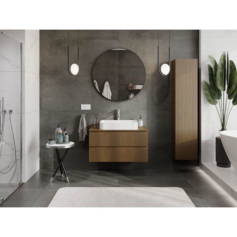 Mexen Rivel koupelnová skříňka pod umyvadlo 90 cm, 2 zásuvky, rýhovaná, ořech - 91A20-09047-2-BFF86