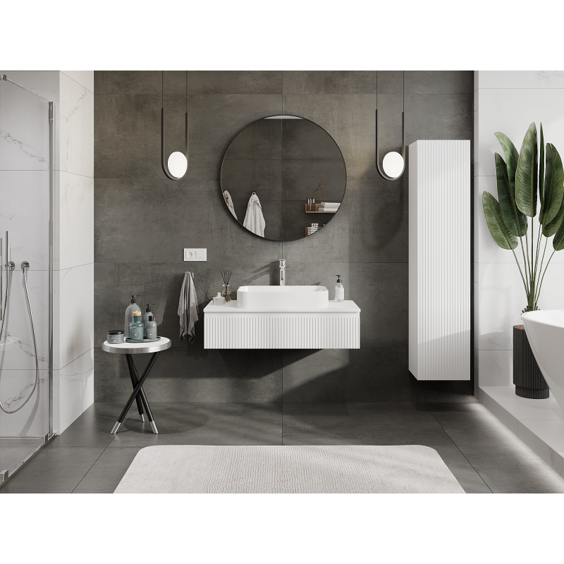 Mexen Rivel koupelnová skříňka pod umyvadlo 100 cm, 1 zásuvka, drážkovaná, bílá matná - 91A20-10023-1-BF01