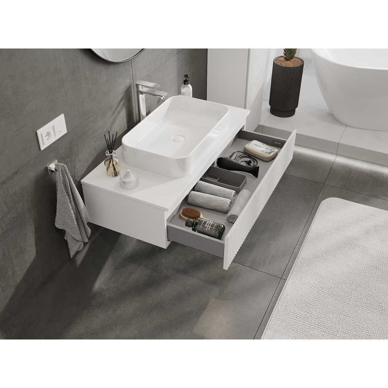 Mexen Rivel koupelnová skříňka pod umyvadlo 100 cm, 1 zásuvka, drážkovaná, bílá matná - 91A20-10023-1-BF01