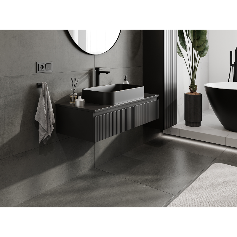 Mexen Rivel koupelnová skříňka pod umyvadlo 100 cm, 1 zásuvka, drážkovaná, černá matná - 91A20-10023-1-BF71