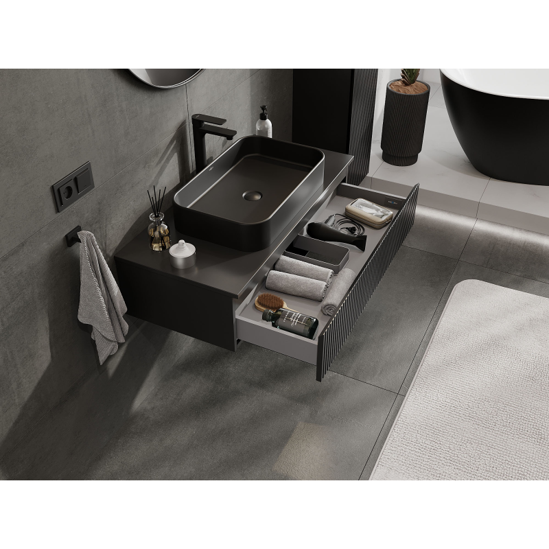 Mexen Rivel koupelnová skříňka pod umyvadlo 100 cm, 1 zásuvka, drážkovaná, černá matná - 91A20-10023-1-BF71