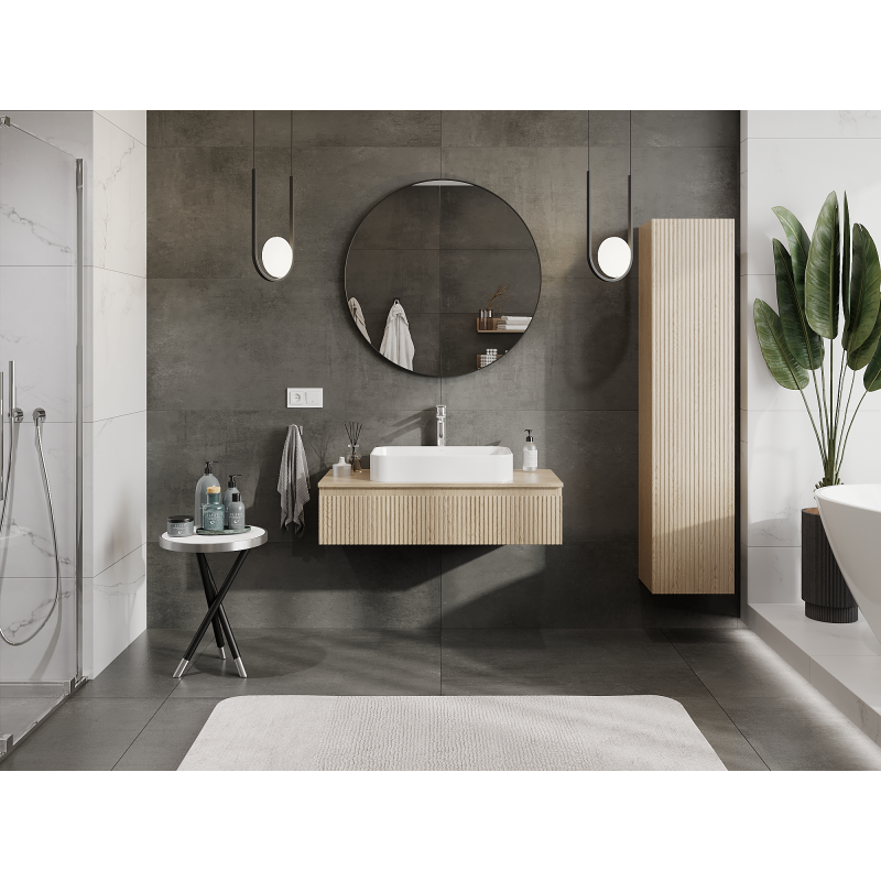 Mexen Rivel koupelnová skříňka pod umyvadlo 100 cm, 1 zásuvka, drážkovaná, dub - 91A20-10023-1-BF81