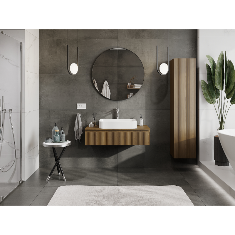 Mexen Rivel koupelnová skříňka pod umyvadlo 100 cm, 1 zásuvka, rýhovaná, ořech - 91A20-10023-1-BF86