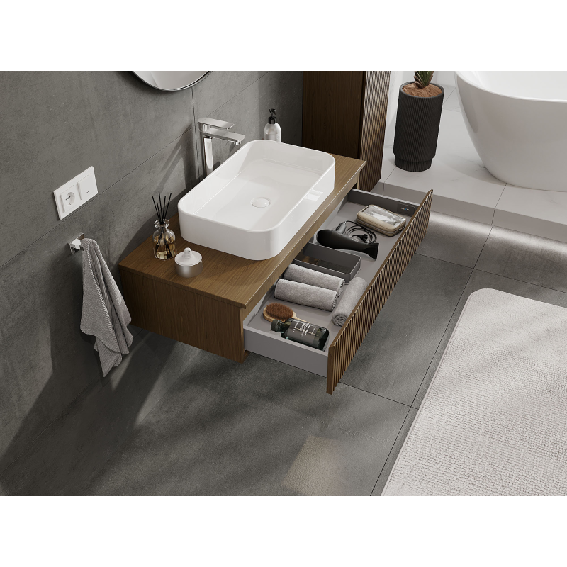 Mexen Rivel koupelnová skříňka pod umyvadlo 100 cm, 1 zásuvka, rýhovaná, ořech - 91A20-10023-1-BF86