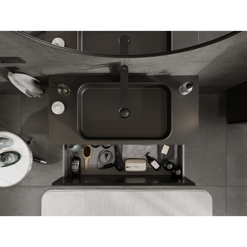 Mexen Rivel koupelnová skříňka pod umyvadlo 100 cm, 1 zásuvka, rýhovaná, černá matná - 91A20-10047-1-BF71