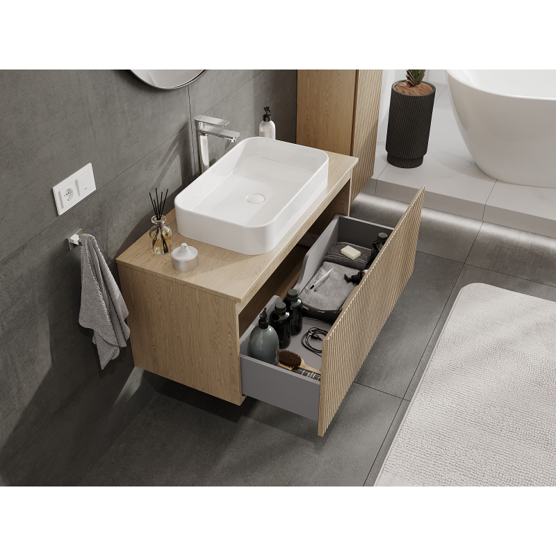 Mexen Rivel koupelnová skříňka pod umyvadlo 100 cm, 1 zásuvka, drážkovaná, dub - 91A20-10047-1-BF81