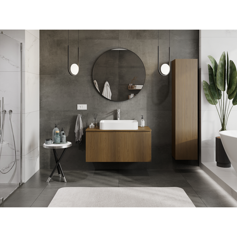 Mexen Rivel koupelnová skříňka pod umyvadlo 100 cm, 1 zásuvka, vroubkovaná, ořech - 91A20-10047-1-BF86