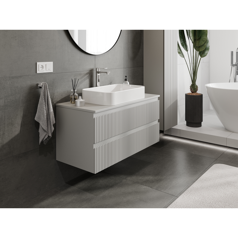 Mexen Rivel koupelnová skříňka pod umyvadlo 100 cm, 2 zásuvky, drážkovaná, šedá mat - 91A20-10047-2-BFF62