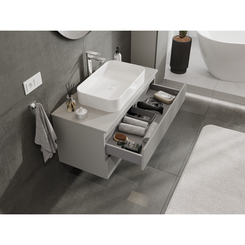 Mexen Rivel koupelnová skříňka pod umyvadlo 100 cm, 2 zásuvky, drážkovaná, šedá mat - 91A20-10047-2-BFF62