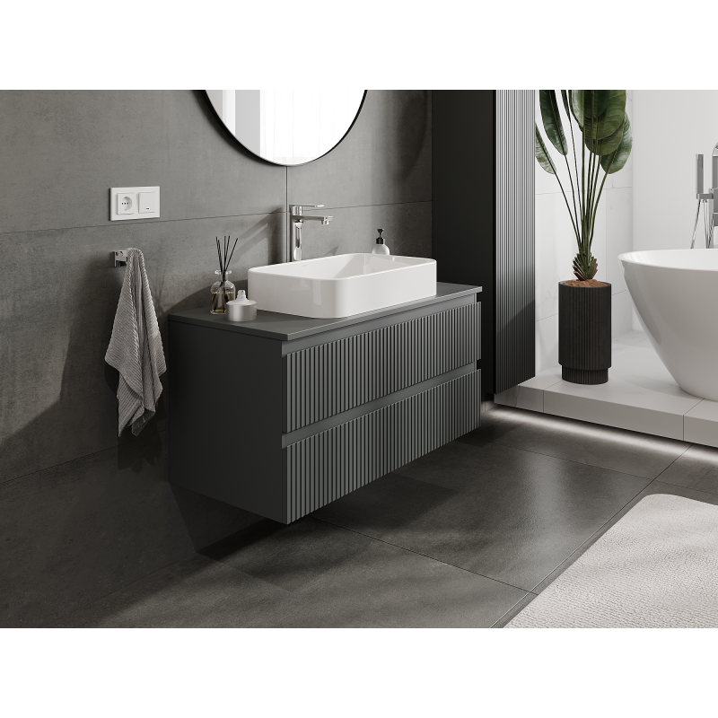 Mexen Rivel koupelnová skříňka pod umyvadlo 100 cm, 2 zásuvky, drážkovaná, grafit mat - 91A20-10047-2-BFF66