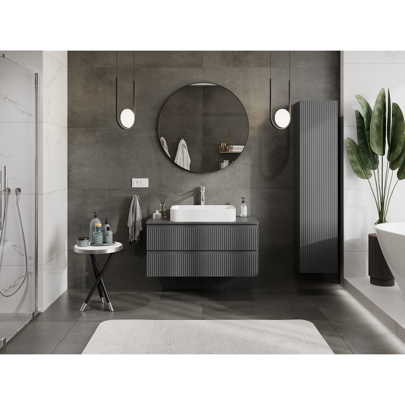 Mexen Rivel koupelnová skříňka pod umyvadlo 100 cm, 2 zásuvky, drážkovaná, grafit mat - 91A20-10047-2-BFF66