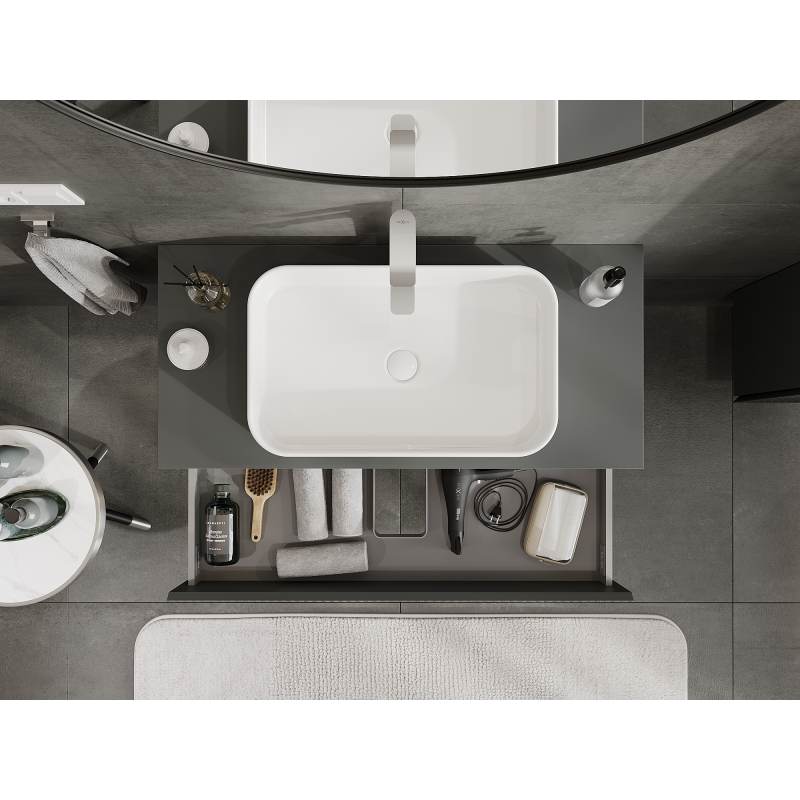 Mexen Rivel koupelnová skříňka pod umyvadlo 100 cm, 2 zásuvky, drážkovaná, grafit mat - 91A20-10047-2-BFF66