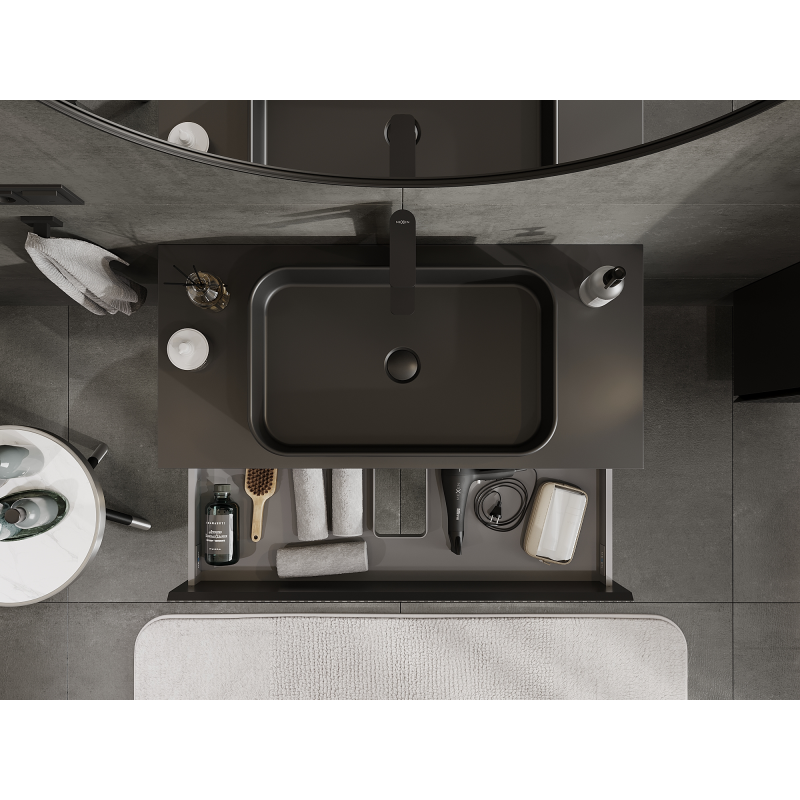 Mexen Rivel koupelnová skříňka pod umyvadlo 100 cm, 2 zásuvky, drážkovaná, černý mat - 91A20-10047-2-BFF71