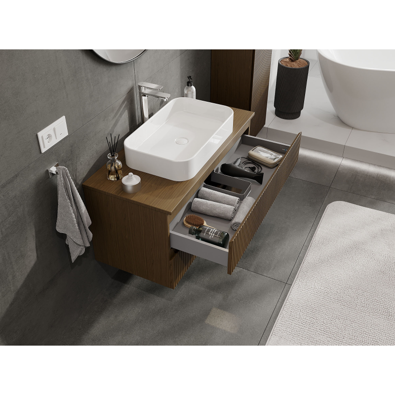 Mexen Rivel koupelnová skříňka pod umyvadlo 100 cm, 2 zásuvky, drážkovaná, ořech - 91A20-10047-2-BFF86