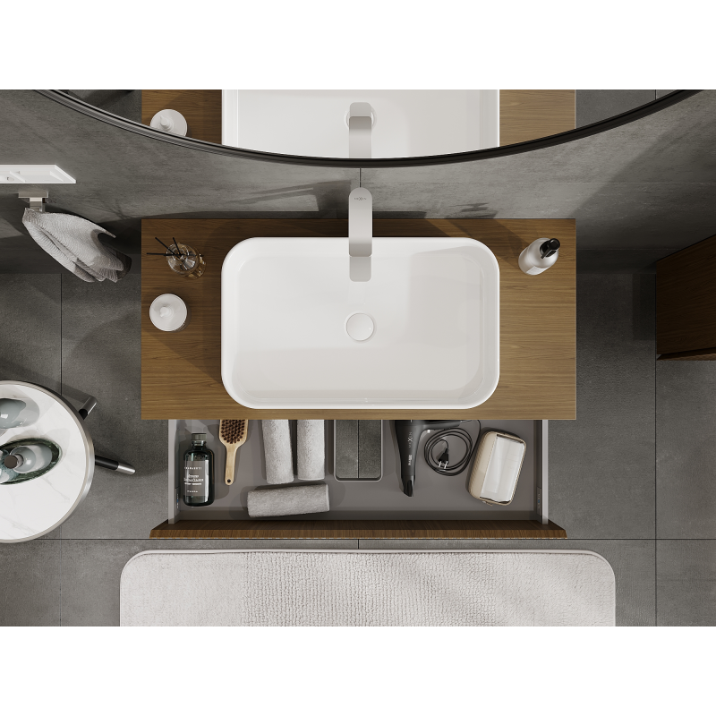 Mexen Rivel koupelnová skříňka pod umyvadlo 100 cm, 2 zásuvky, drážkovaná, ořech - 91A20-10047-2-BFF86