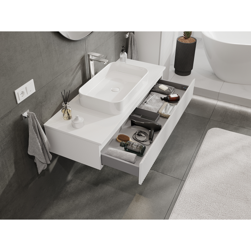 Mexen Rivel koupelnová skříňka pod umyvadlo 120 cm, 1 zásuvka, rýhovaná, bílá mat - 91A20-12023-1-BF01