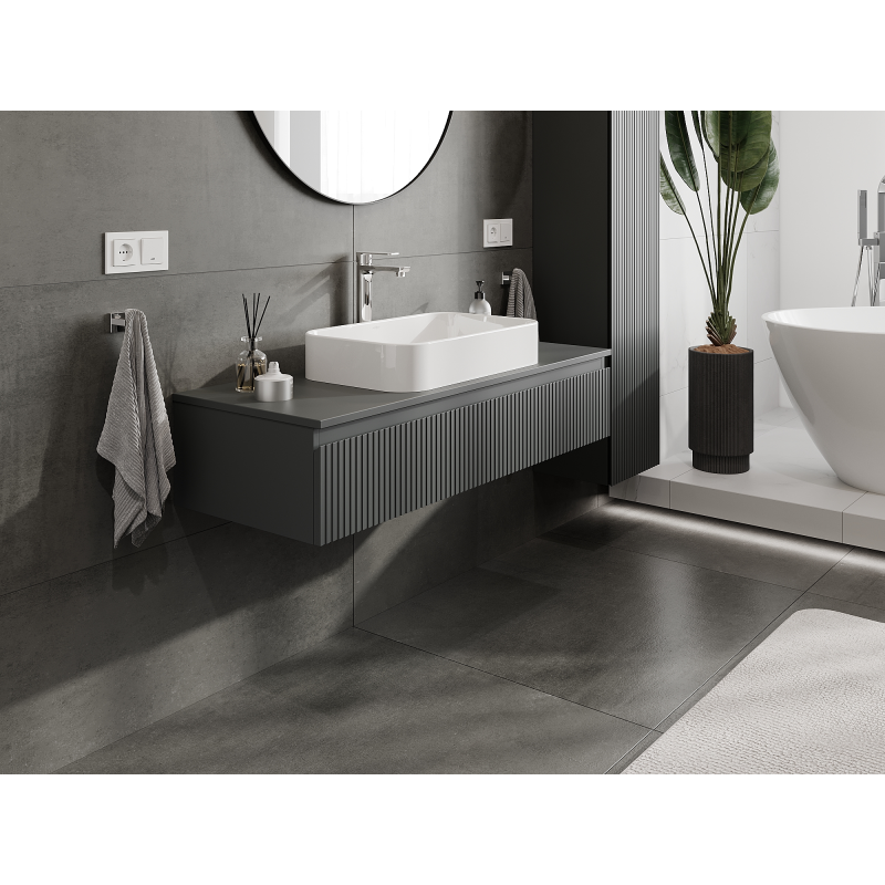 Mexen Rivel koupelnová skříňka pod umyvadlo 120 cm, 1 zásuvka, rýhovaná, šedá mat - 91A20-12023-1-BF66