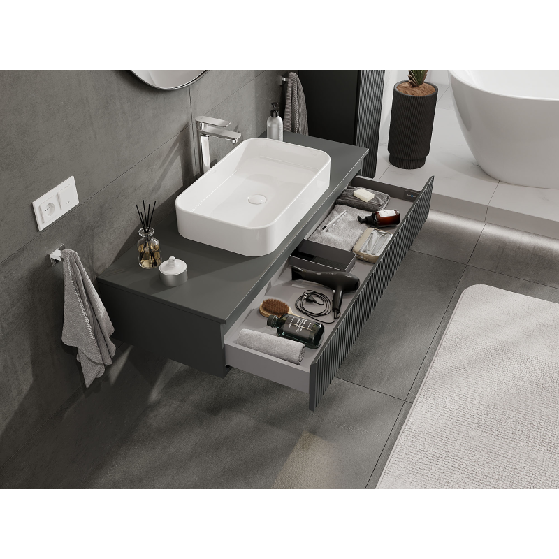 Mexen Rivel koupelnová skříňka pod umyvadlo 120 cm, 1 zásuvka, rýhovaná, šedá mat - 91A20-12023-1-BF66