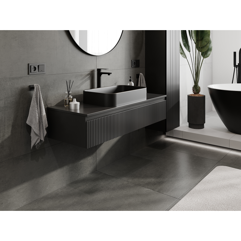 Mexen Rivel koupelnová skříňka pod umyvadlo 120 cm, 1 zásuvka, drážkovaná, černá mat - 91A20-12023-1-BF71