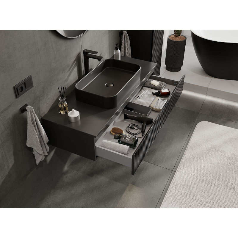 Mexen Rivel koupelnová skříňka pod umyvadlo 120 cm, 1 zásuvka, drážkovaná, černá mat - 91A20-12023-1-BF71