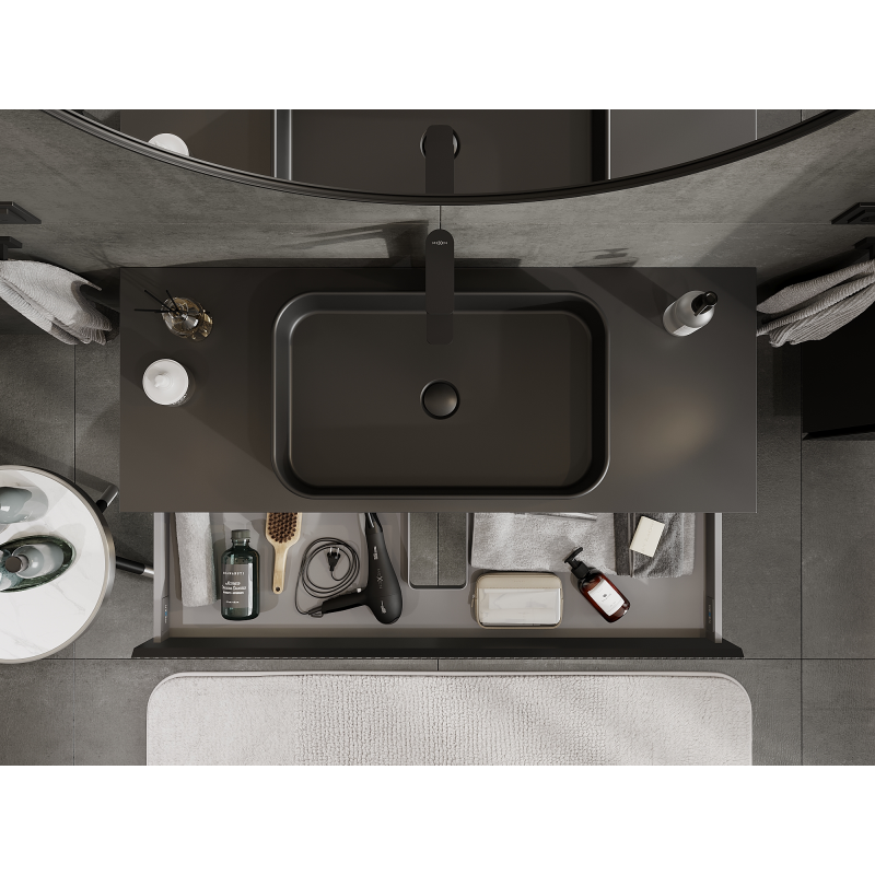 Mexen Rivel koupelnová skříňka pod umyvadlo 120 cm, 1 zásuvka, drážkovaná, černá mat - 91A20-12023-1-BF71