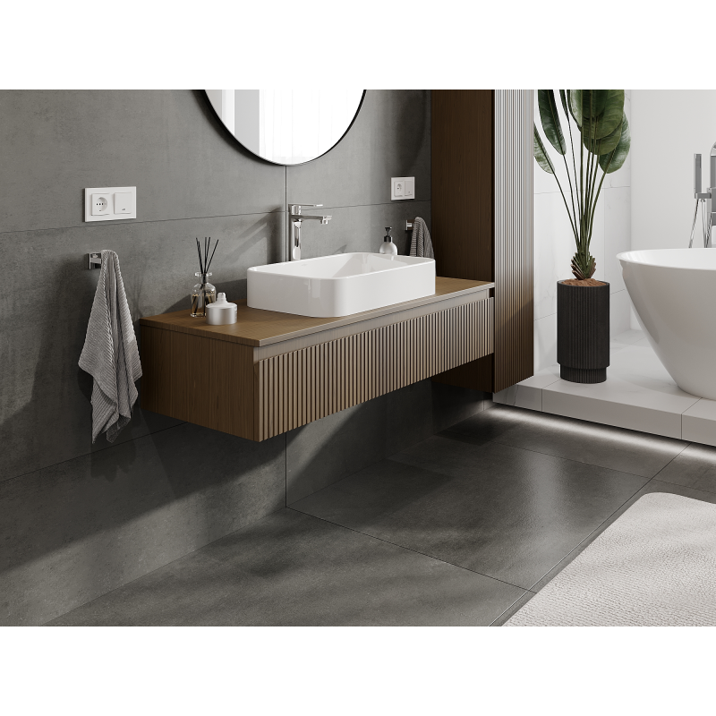 Mexen Rivel koupelnová skříňka pod umyvadlo 120 cm, 1 zásuvka, drážkovaná, ořech - 91A20-12023-1-BF86