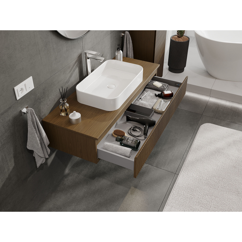 Mexen Rivel koupelnová skříňka pod umyvadlo 120 cm, 1 zásuvka, drážkovaná, ořech - 91A20-12023-1-BF86