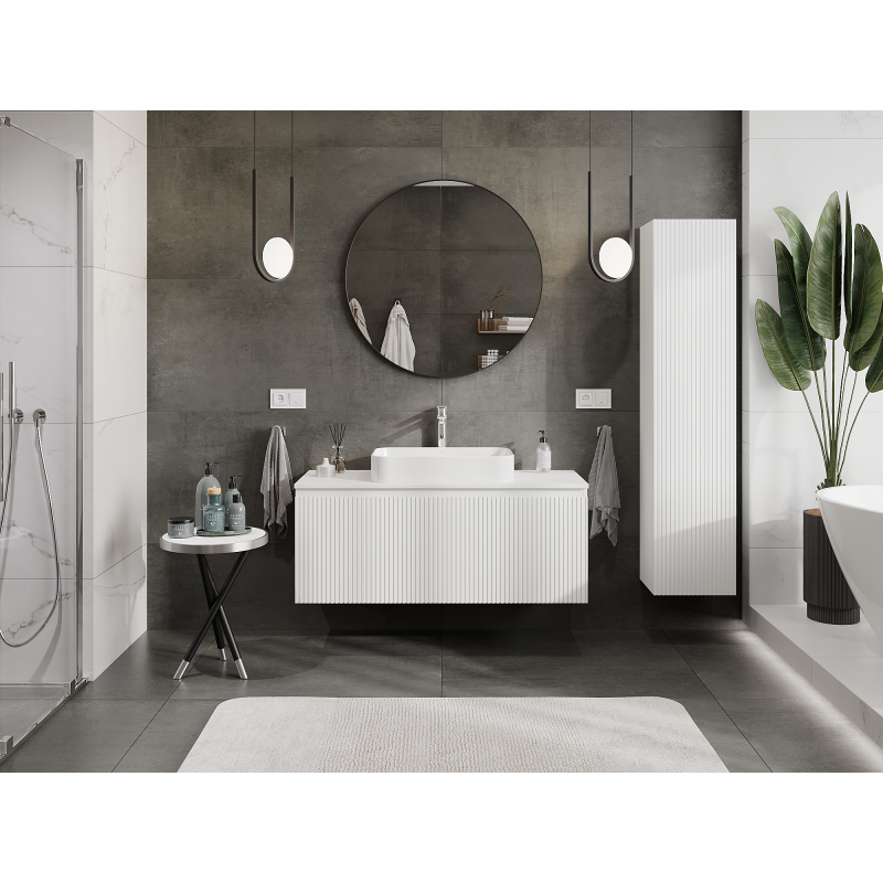 Mexen Rivel koupelnová skříňka pod umyvadlo 120 cm, 1 zásuvka, drážkovaná, bílá mat - 91A20-12047-1-BF01