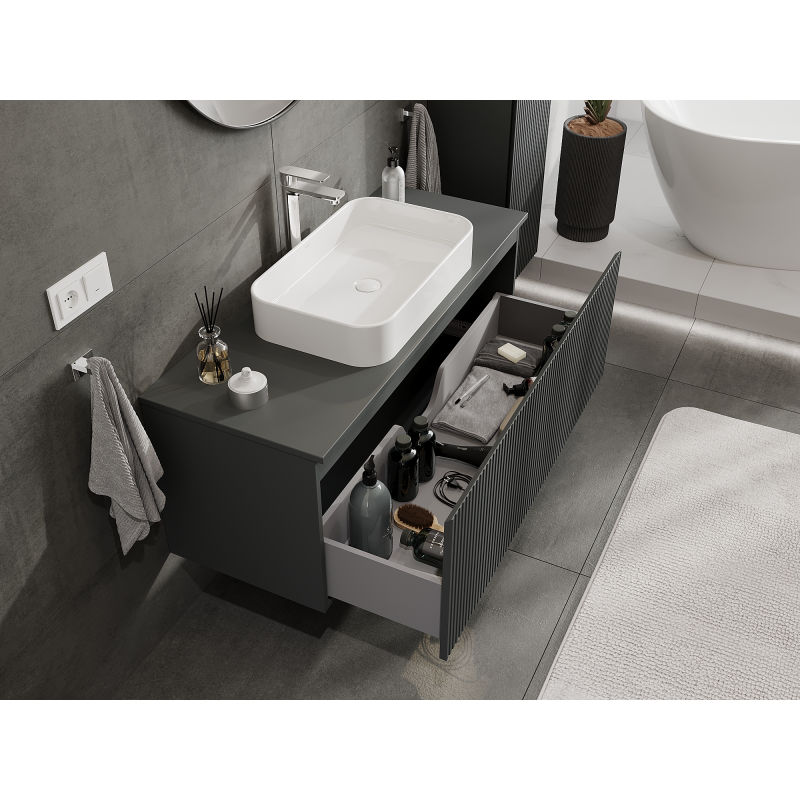 Mexen Rivel koupelnová skříňka pod umyvadlo 120 cm, 1 zásuvka, drážkovaná, grafit mat - 91A20-12047-1-BF66