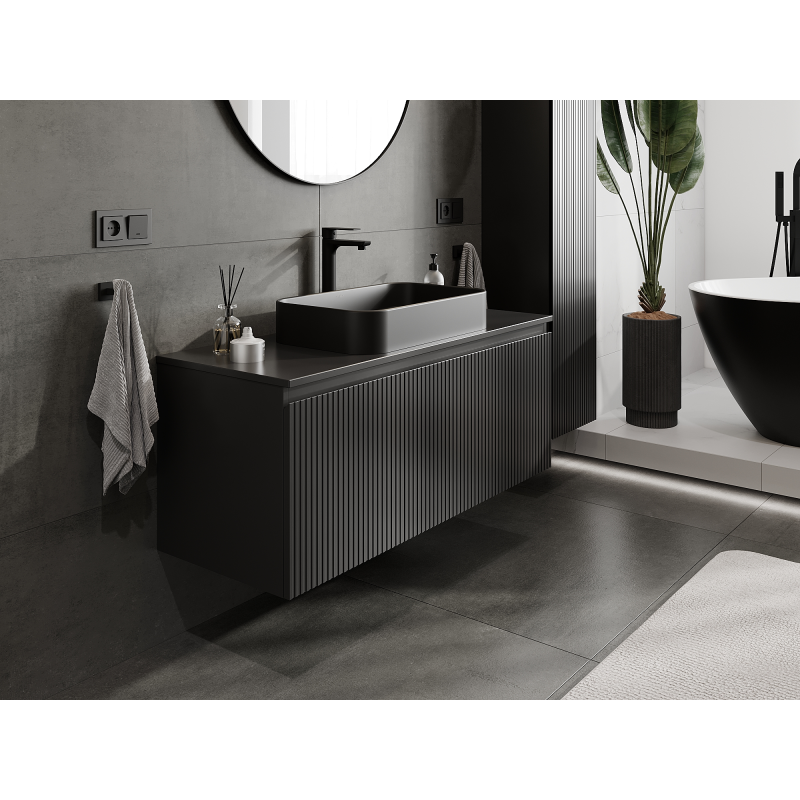 Mexen Rivel koupelnová skříňka pod umyvadlo 120 cm, 1 zásuvka, drážkovaná, černá mat - 91A20-12047-1-BF71