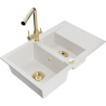 Mexen Gaspar žulový dřez 1,5-komorový s odkapávačem a kuchyňskou baterií Duero, bílý - 6507-20-671600-50
