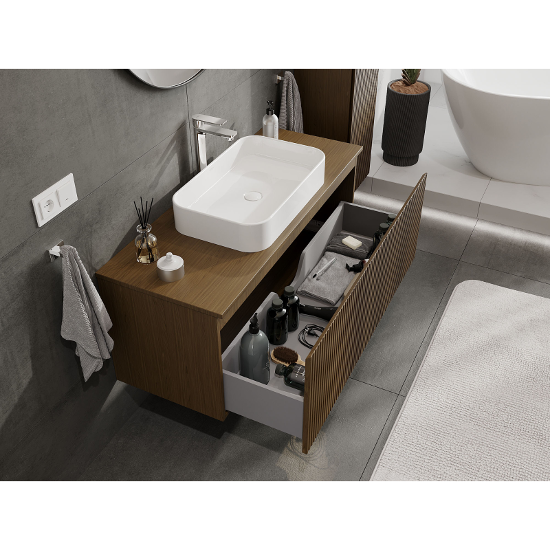 Mexen Rivel koupelnová skříňka pod umyvadlo 120 cm, 1 zásuvka, drážkovaná, ořech - 91A20-12047-1-BF86