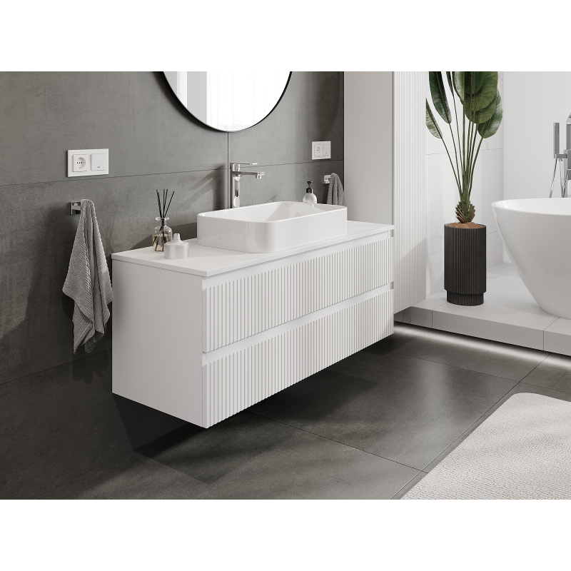 Mexen Rivel koupelnová skříňka pod umyvadlo 120 cm, 2 zásuvky, rýhovaná, bílá mat - 91A20-12047-2-BFF01