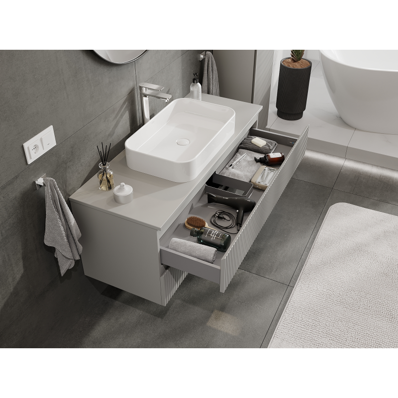 Mexen Rivel koupelnová skříňka pod umyvadlo 120 cm, 2 zásuvky, vroubkovaná, šedá mat - 91A20-12047-2-BFF62