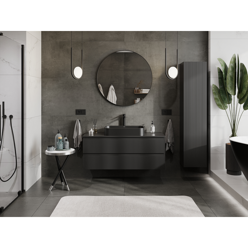 Mexen Rivel koupelnová skříňka pod umyvadlo 120 cm, 2 zásuvky, drážkovaná, černá mat - 91A20-12047-2-BFF71