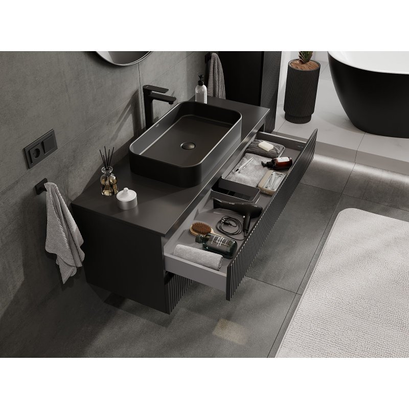 Mexen Rivel koupelnová skříňka pod umyvadlo 120 cm, 2 zásuvky, drážkovaná, černá mat - 91A20-12047-2-BFF71