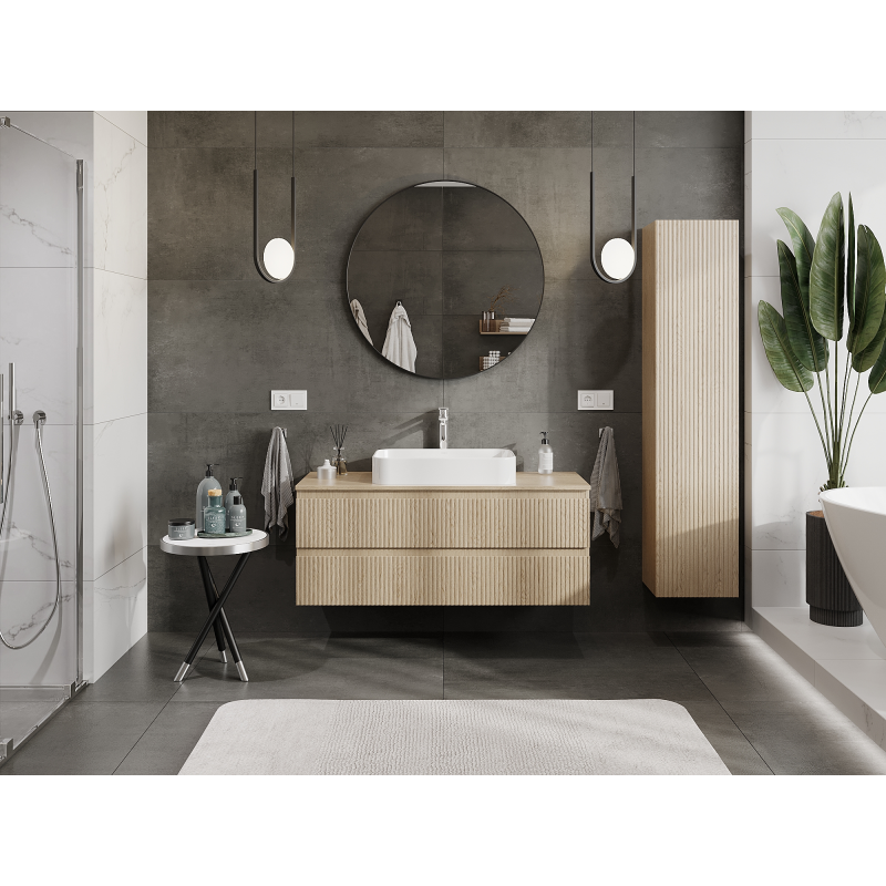 Mexen Rivel koupelnová skříňka pod umyvadlo 120 cm, 2 zásuvky, drážkovaná, dub - 91A20-12047-2-BFF81